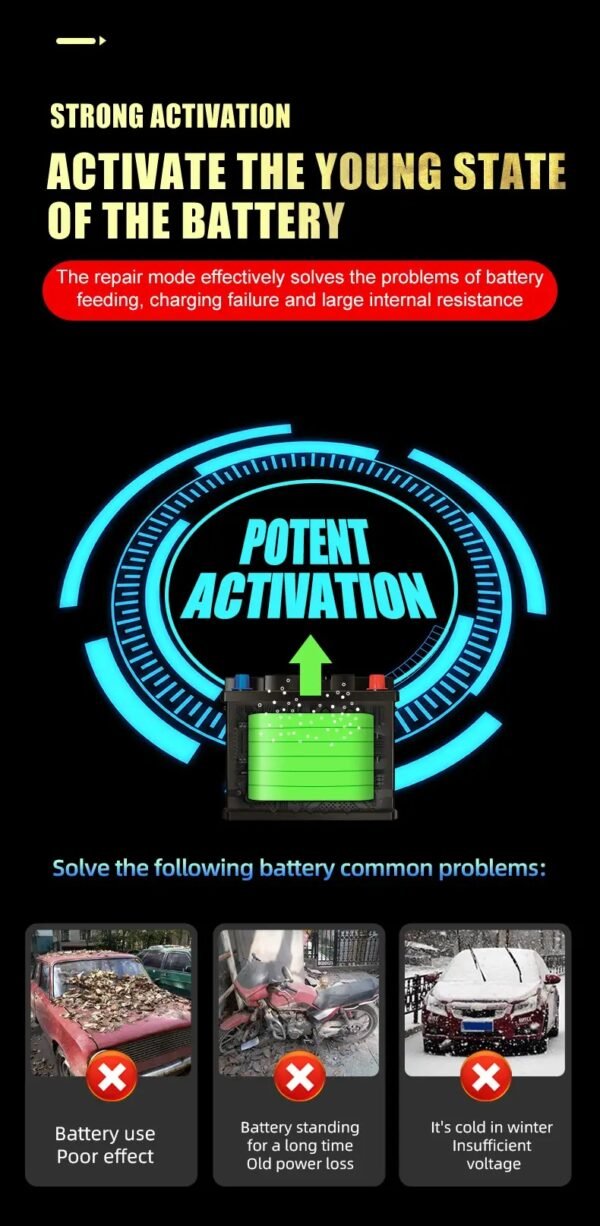 12V 6 Amp Intelligent Automatic Battery Charger/Maintainer with LCD Screen, Impulse Repair & Summer/Winter Modes - Image 6
