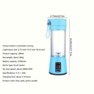 Wireless Portable Blender, Six-leaf Blade USB Rechargeable Mini Juice Blender