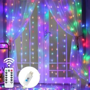 LED Curtain Lights, Garland Fairy String Lights, Holiday Lighting Rainbow Window Lights, Home Decorations 