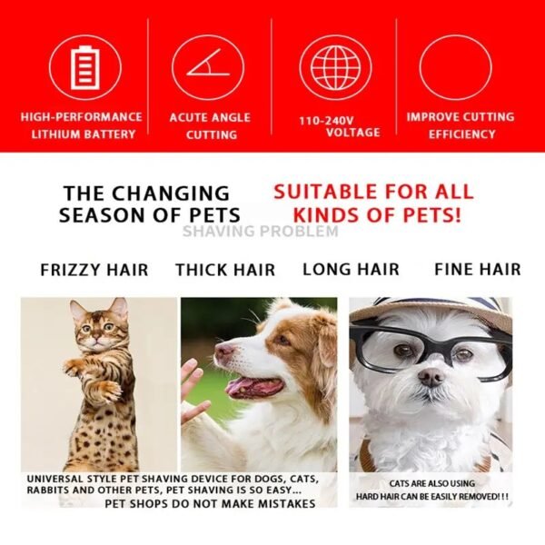 Pet Hair Trimmer Pet Grooming Kit Electric Shaver Nail Clipper Scissors Nail File Hair Comb Brush Set With USB Cable - Image 2