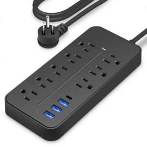 Power Strip, Surge Protector With 8 AC Outlets & 3 USB & 1 Type-C Ports, Angled Flat Plug