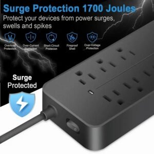 Power Strip, Surge Protector With 8 AC Outlets & 3 USB & 1 Type-C Ports, Angled Flat Plug