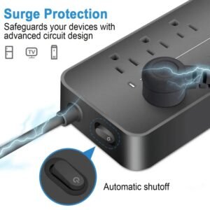 Power Strip, Surge Protector With 8 AC Outlets & 3 USB & 1 Type-C Ports, Angled Flat Plug