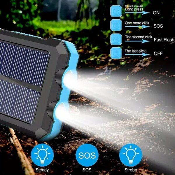 10000mAh Waterproof Solar Mobile Power Bank with Built-in Compass & Hook - Image 6