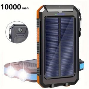10000mAh Waterproof Solar Mobile Power Bank with Built-in Compass & Hook