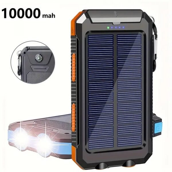 10000mAh Waterproof Solar Mobile Power Bank with Built-in Compass & Hook