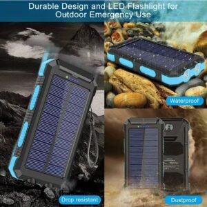 10000mAh Waterproof Solar Mobile Power Bank with Built-in Compass & Hook