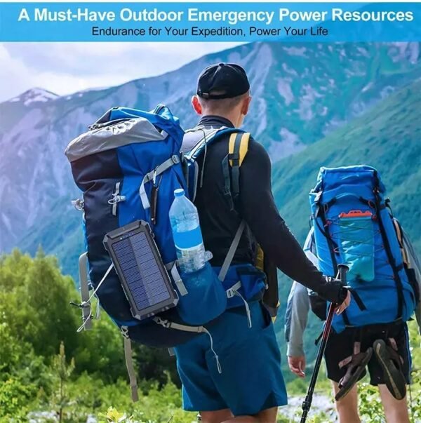 10000mAh Waterproof Solar Mobile Power Bank with Built-in Compass & Hook - Image 9
