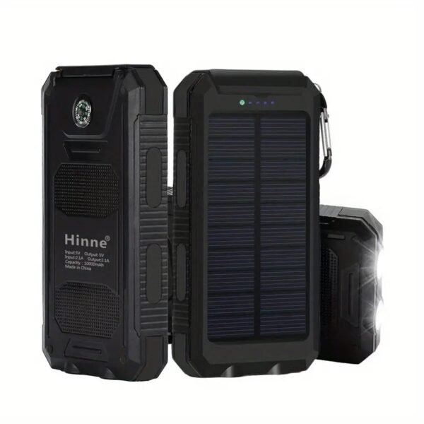 10000mAh Waterproof Solar Mobile Power Bank with Built-in Compass & Hook - Image 5