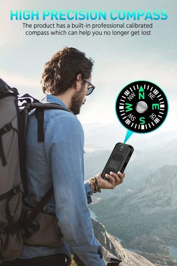 10000mAh Waterproof Solar Mobile Power Bank with Built-in Compass & Hook - Image 8