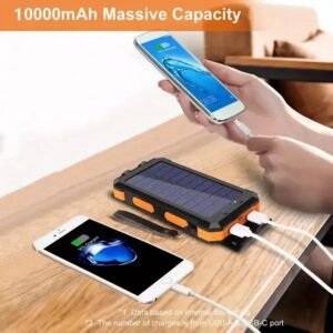 10000mAh Waterproof Solar Mobile Power Bank with Built-in Compass & Hook