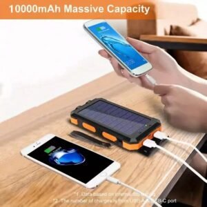 10000mAh Waterproof Solar Mobile Power Bank with Built-in Compass & Hook