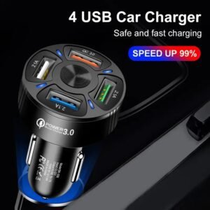 4 In 1 USB Car Charger, 4 Ports Fast Charger Adapter Mini Cigarette Lighter, USB, And Phone Fast Charger