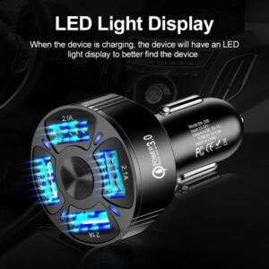 4 In 1 USB Car Charger, 4 Ports Fast Charger Adapter Mini Cigarette Lighter, USB, And Phone Fast Charger