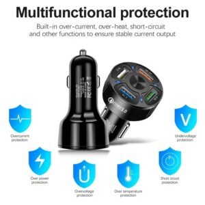 4 In 1 USB Car Charger, 4 Ports Fast Charger Adapter Mini Cigarette Lighter, USB, And Phone Fast Charger